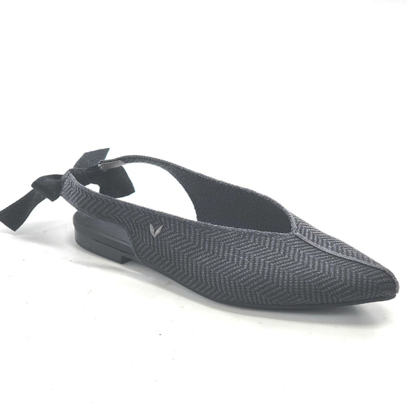 VIVAIA Emily Black Pointed Toe Herringbone Slingback Flats Size 37 6.5 - Picture 4 of 7